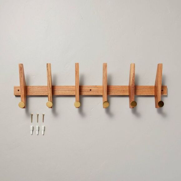 Hearth & Hand Wooden Wall Hook Rack with Gold Accents - Picture 3 of 3